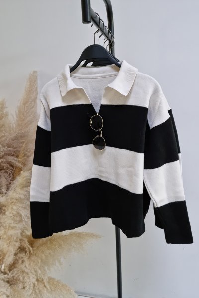 RY 0172 Polo yaka kalın çizgili kazak