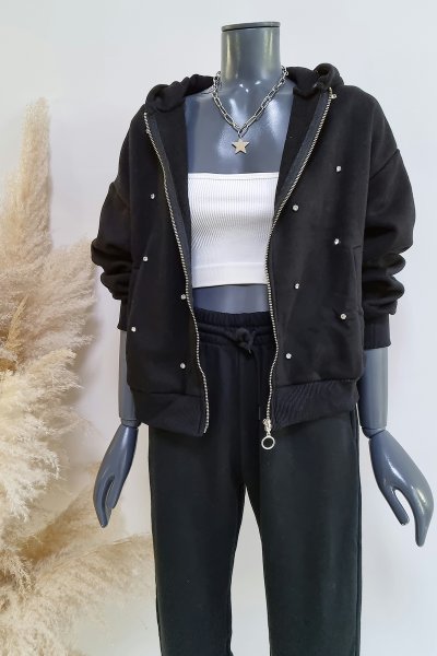 430 Kapüşonlu Taşlı sweat