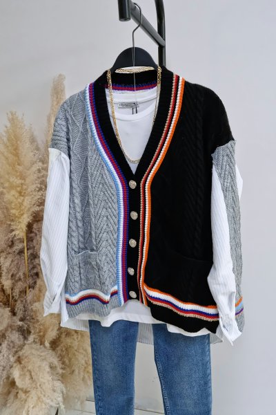 DK 2062 Kumaşlı renkli hırka