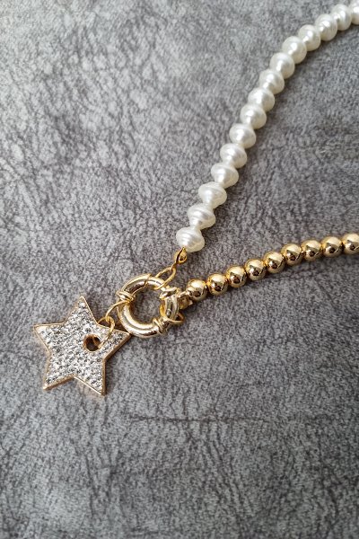 İNCİLİ YILDIZ TAŞLI KOLYE