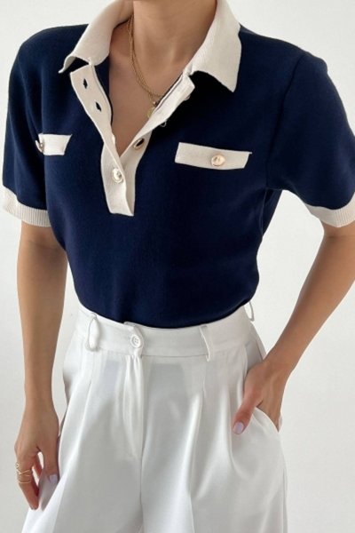 100 310021 Patlı Cepli Kısa Kol Kazak