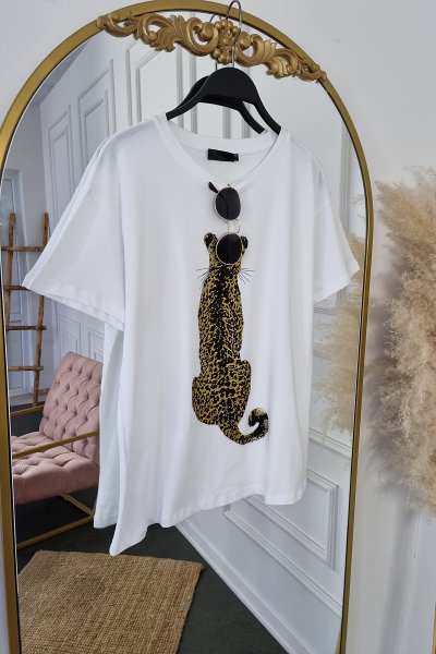 100 310044 Leopar Baskılı Taşlı Tişört