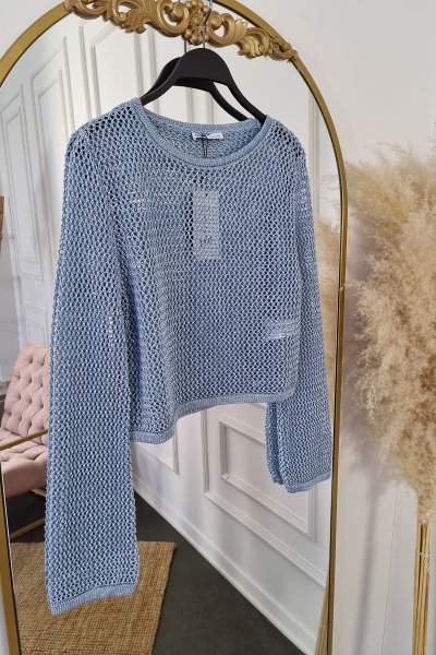 140 10350 Bisiklet yaka ajur desen crop