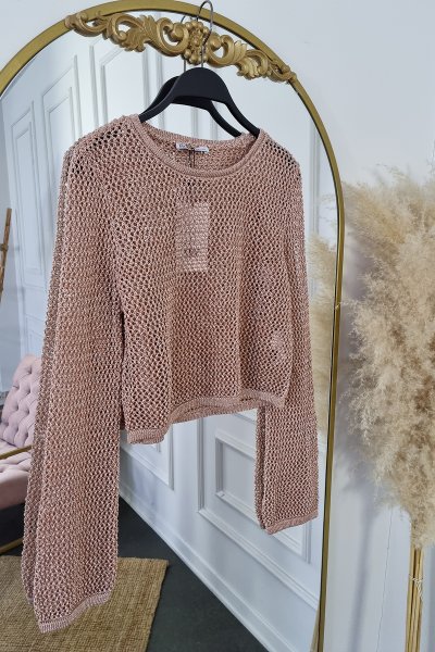 140 10350 Bisiklet yaka ajur desen crop