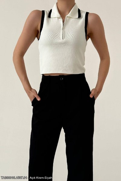 100 390018 Fermuarlı polo yaka atlet