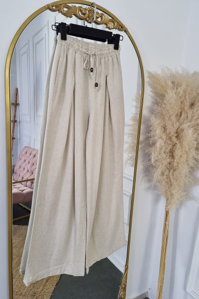 160 1613 Beli lastikli bol pantolon