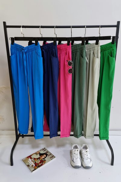 110 4863 Beli lastikli %100 tensel pantolon