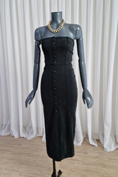 140 90772 Strablez denim midi elbise