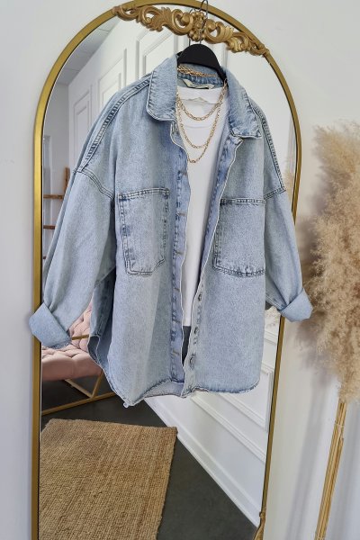 140 5307 Oversize Cepli Jean Gömlek