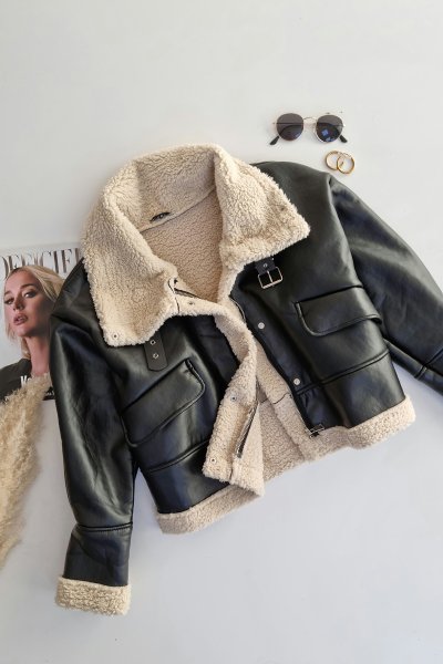 ENT 2177 Kıvırcık Lamineli Deri Mont