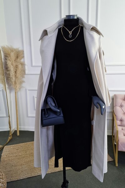 215 54465 KOL KEMER DETAY UZUN KABAN