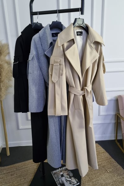 215 54465 KOL KEMER DETAY UZUN KABAN