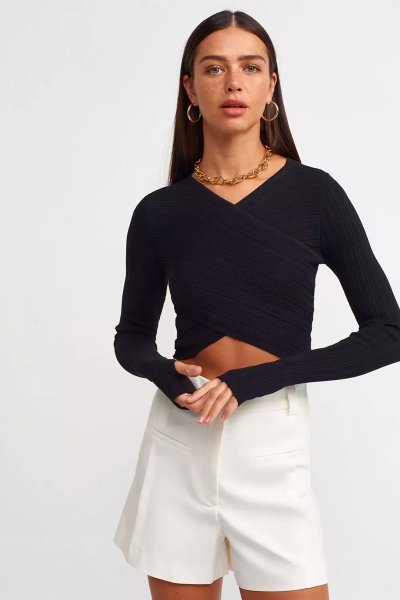 140 10354 V YAKA ÖNÜ VEREV CROP KAZAK