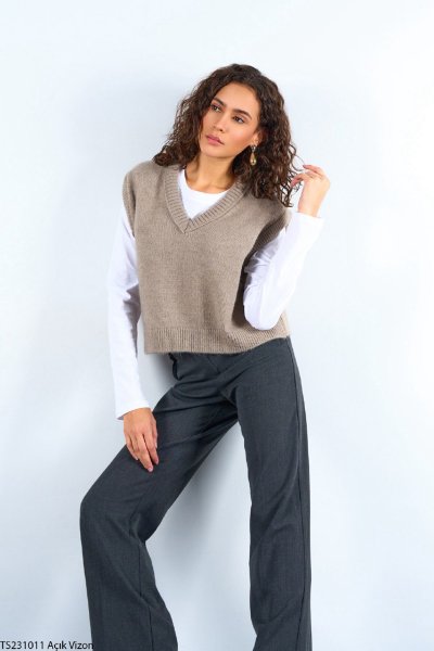 100 TS231011 V YAKA DÜZ SÜVETER