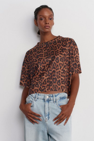 140 10616 LEOPAR BASKILI TRİKO BLUZ