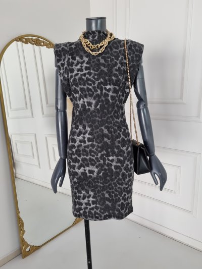 0012 10132 LEOPAR DESEN KOLSUZ ELBİSE