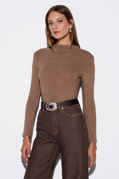 140 31391 DİK YAKA UZUN KOLLU CROP