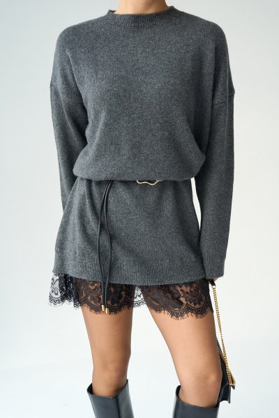 100 TE251008 ETEK UCU DANTEL TRİKO ELBİSE