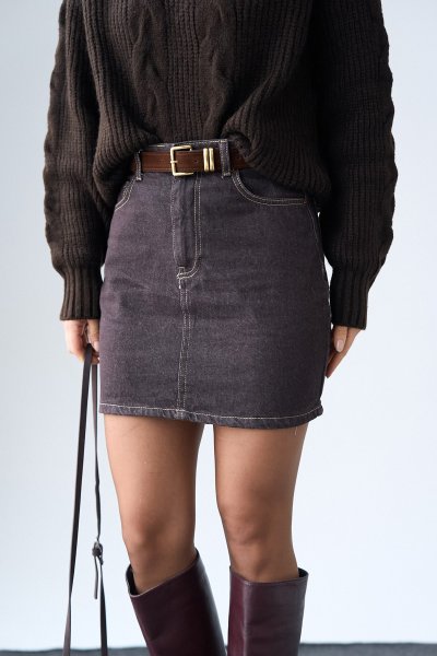 100 DE251131 KEMERLİ KOT ETEK