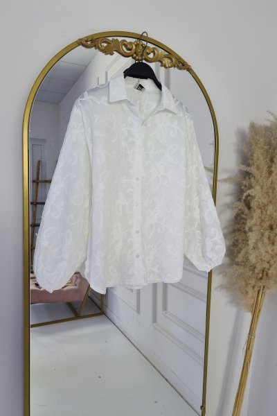 BZ001 Kolu Lastikli Nakışlı Gömlek