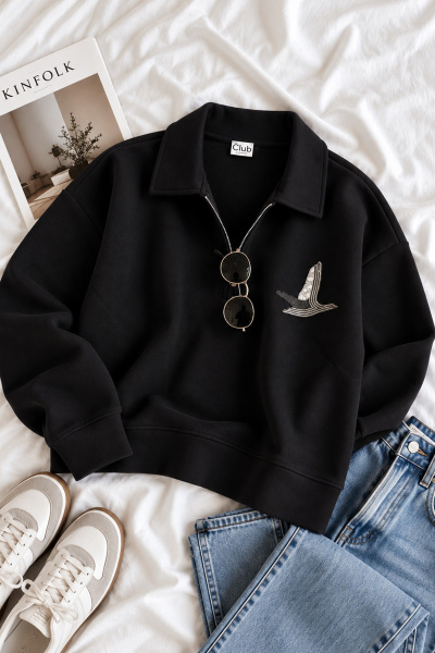 230 Fermuarlı Kuşlu Sweat
